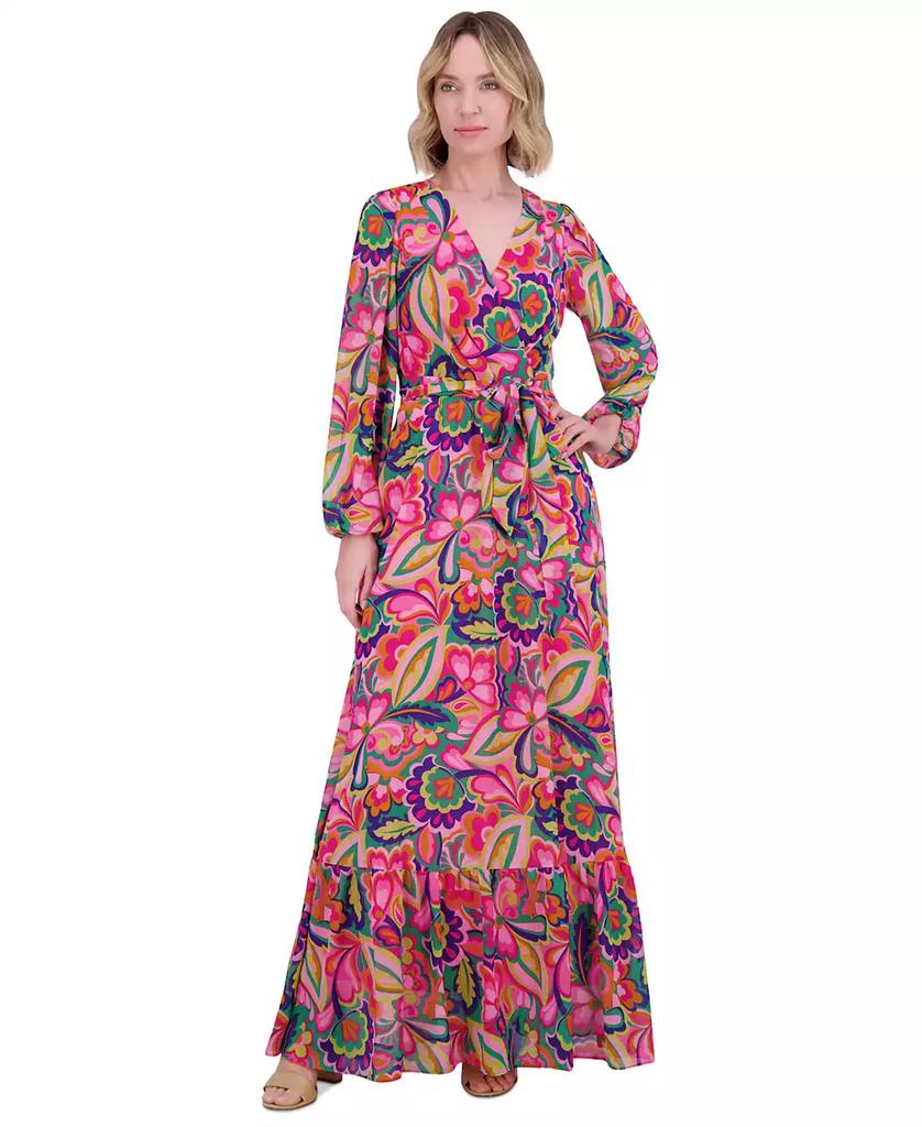 Jessica Howard Women's Printed Tie-Waist Blouson-Sleeve Maxi Dress