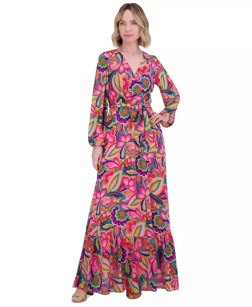 Jessica Howard Women's Printed Tie-Waist Blouson-Sleeve Maxi Dress 1