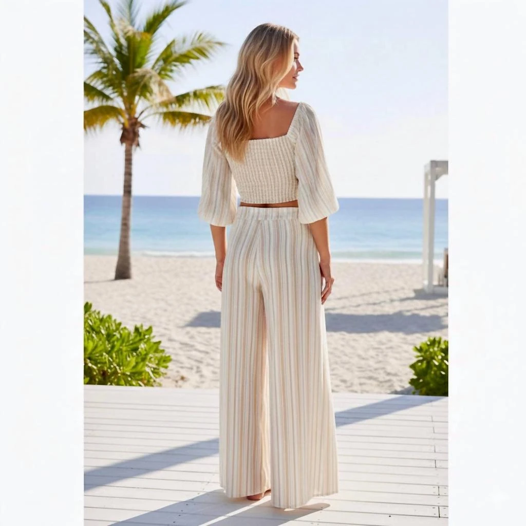 Peixoto Peixoto - Resort-wear Wide Leg Pant 
Crop Top Set 2