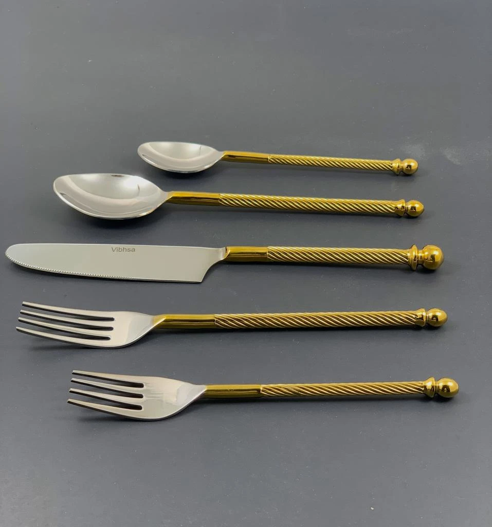 Vibhsa Designer Golden Flatware Set of 20 PC (Stainless Steel, Glossy)