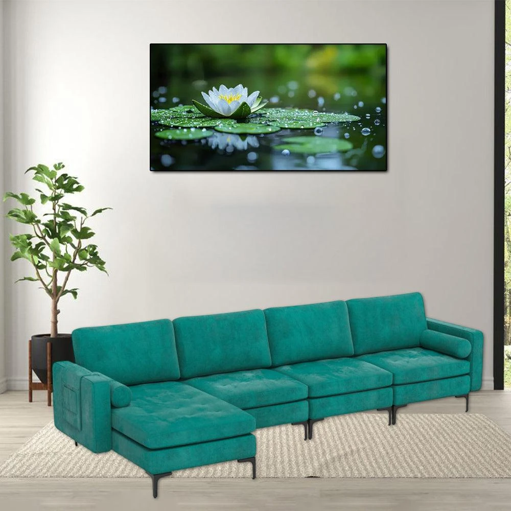 Hivvago Modular L-Shaped Sectional Couch with Reversible Ottoman and Dual USB Charging Ports 1