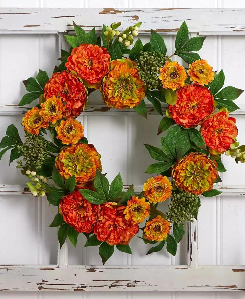 NEARLY NATURAL 24'' Peony & Mum Wreath 4