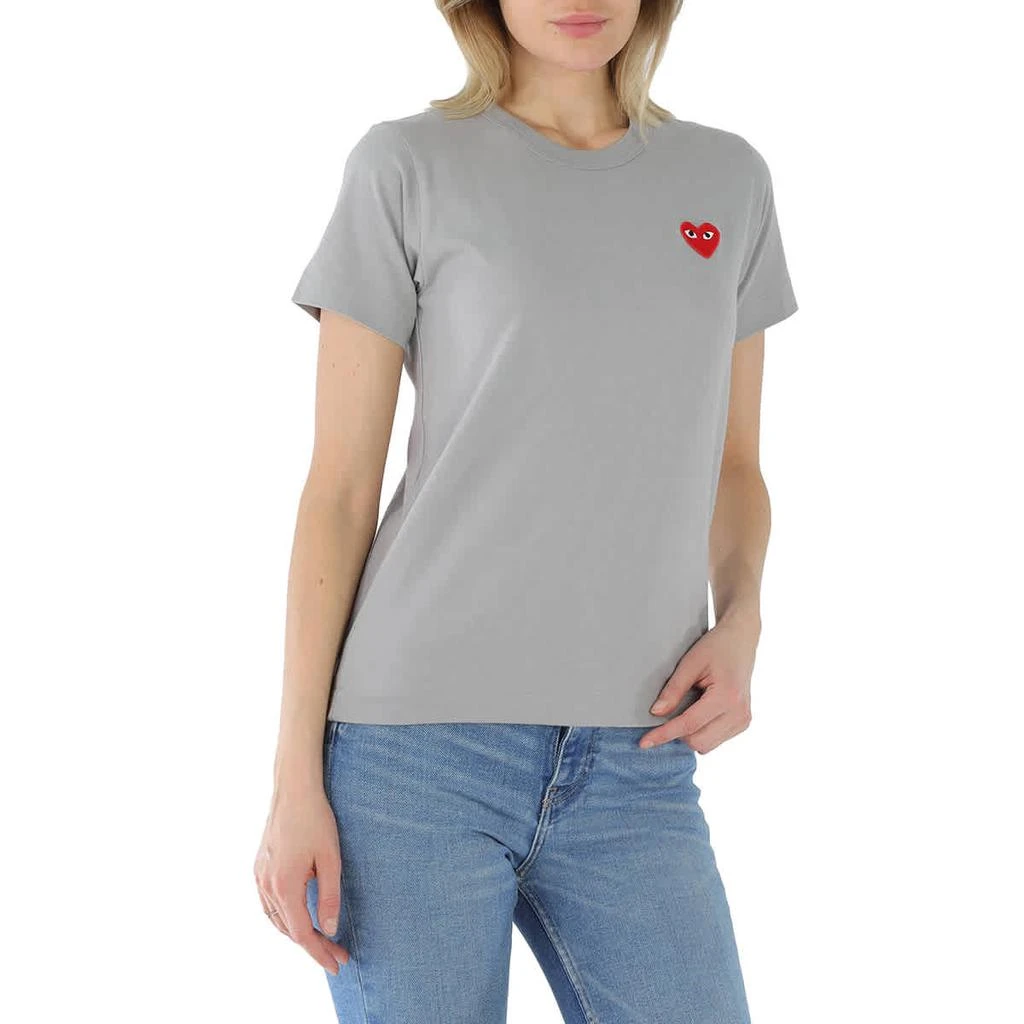 Comme des Garcons Ladies Heart Embroidered Cotton Jersey T-shirt In Grey 1
