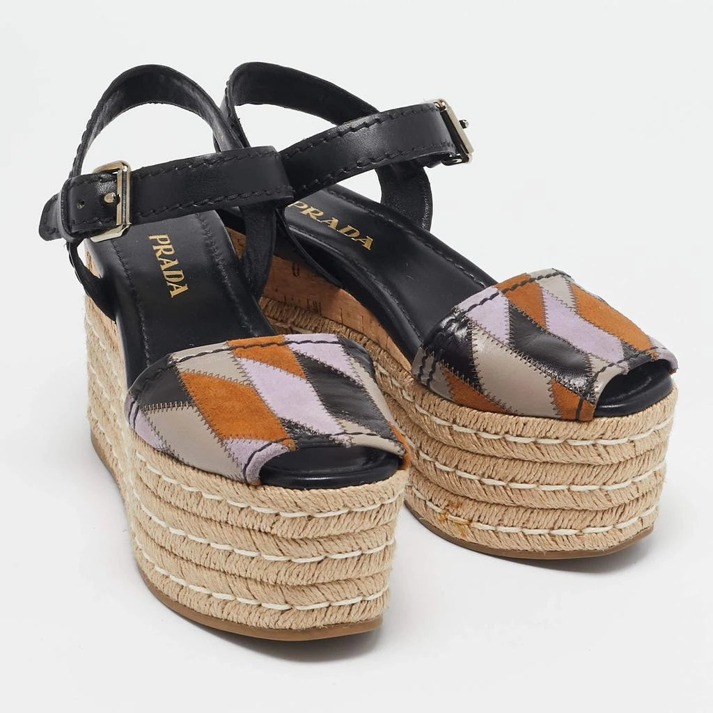 Prada Prada Multicolor Leather and Suede Cork Espadrille Platform Ankle Strap Sandals Size 36 4