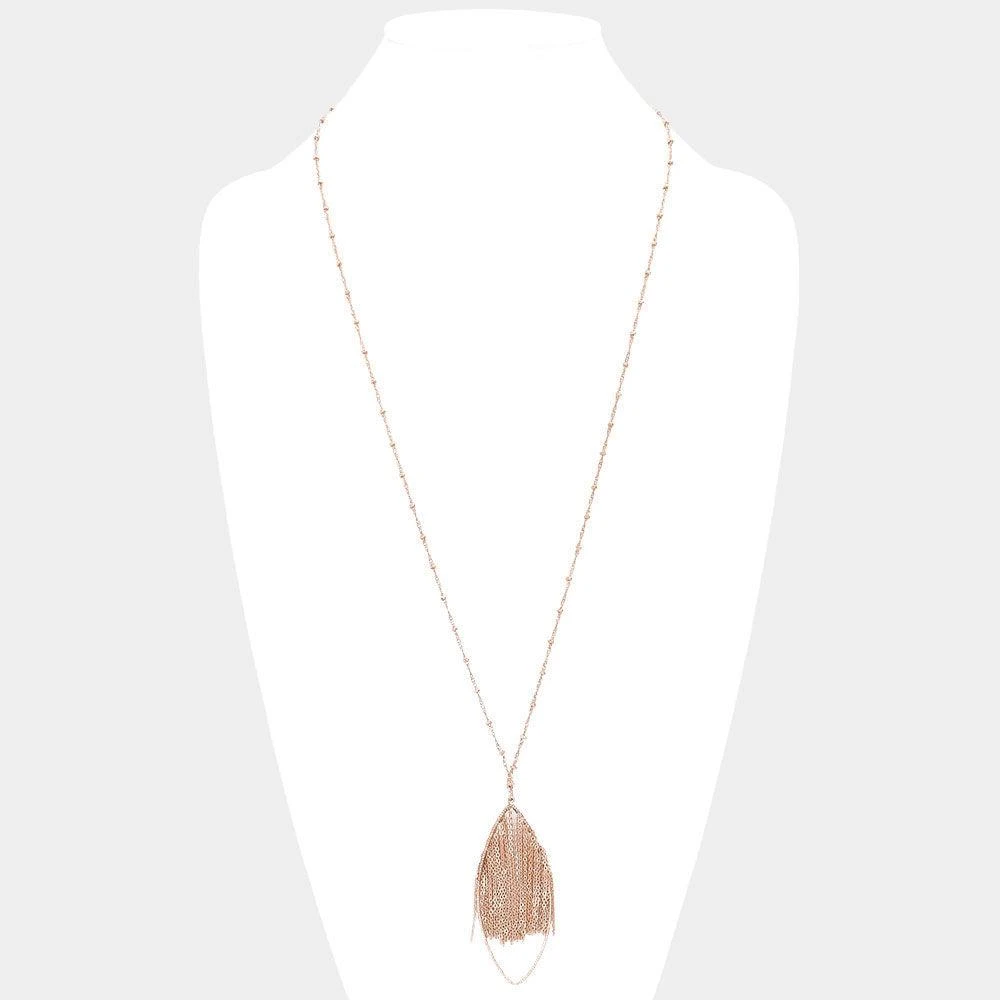 FASHNZFAB Metal Chain Fringe Oval Hoop Pendant Long Necklace 2