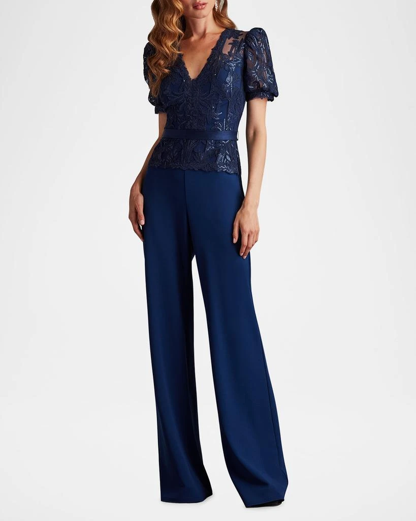Tadashi Shoji Sequined Lace Crepe V-Neck Jumpsuit 2