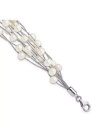 Belk 
Co. Sterling Silver Rhodium-plated 7-8mm White Freshwater Cultured Pearl 10-Rows Bracelet