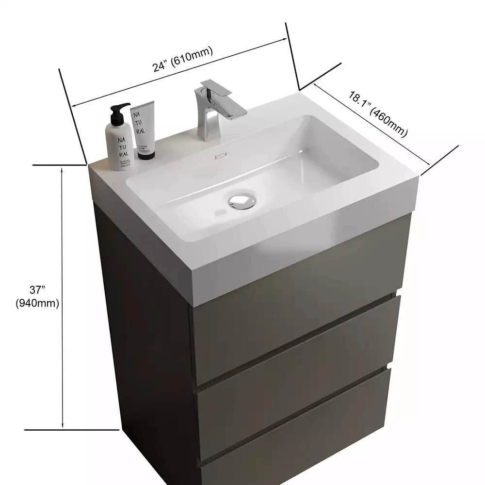 Streamdale Furniture Streamdale 24" Gray Bathroom Vanity with Sink 2