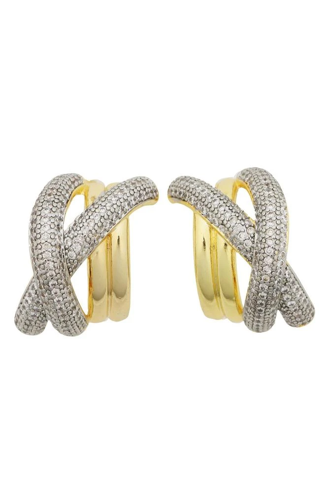 Panacea Two-Tone Pavé Crystal Crisscross Huggie Earrings