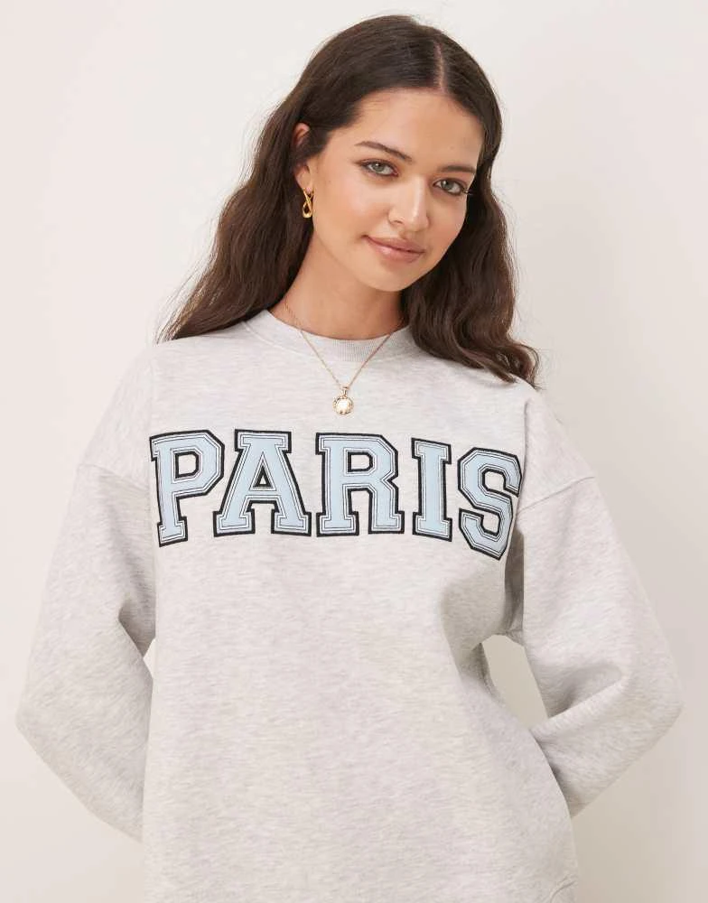 GINA TRICOT Gina Tricot Paris logo oversized sweatshirt in light grey melange 3
