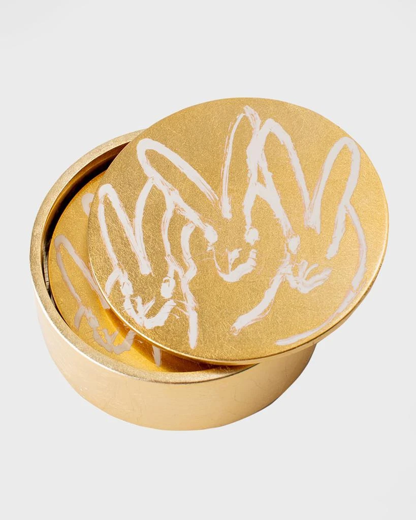 Hunt Slonem Gold Leaf Bunny Coaster Box - Set of 4 2