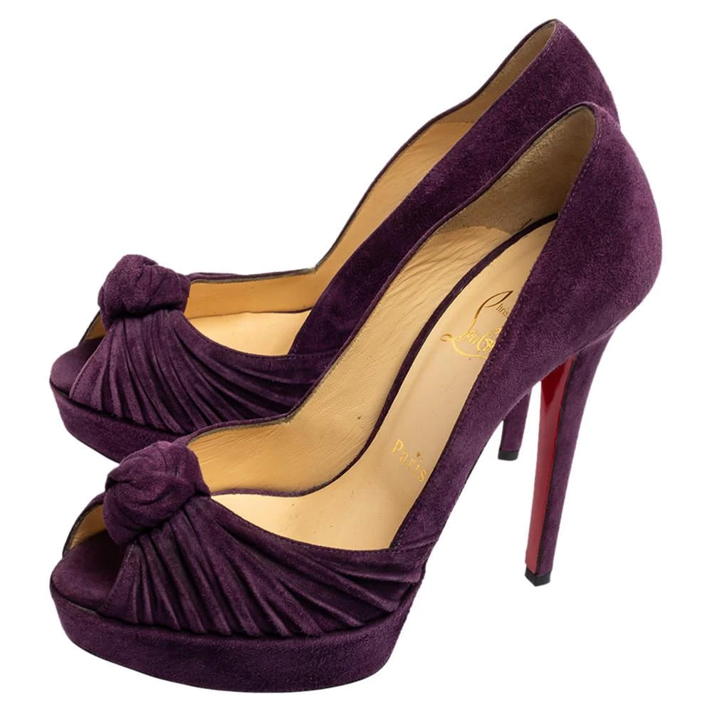 Christian Louboutin Christian Louboutin Purple Suede Knotted Greissimo Peep-Toe Platform Pumps Size 37 4