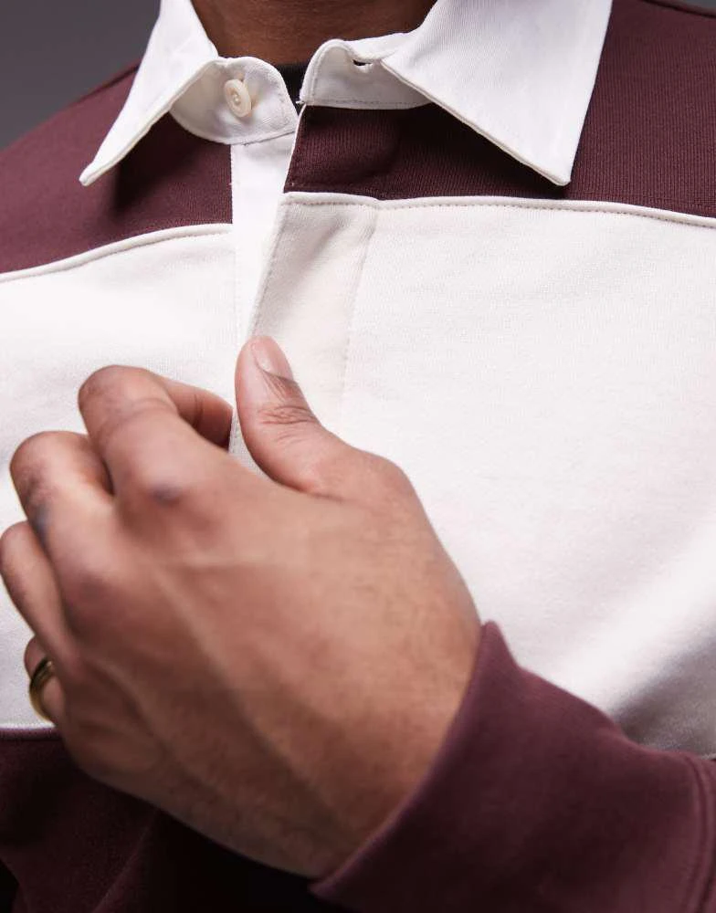 Mango Mango rugby polo shirt in burgundy & white stripe 2