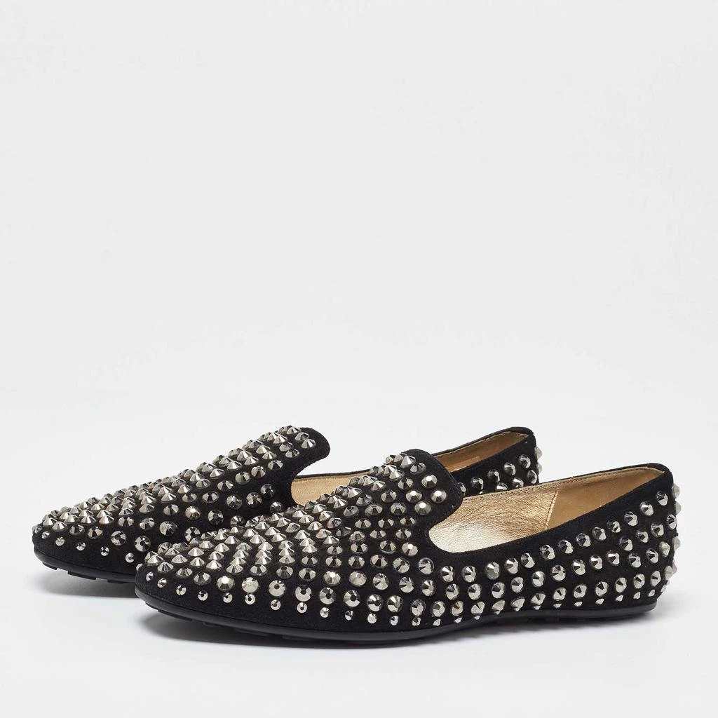 Jimmy Choo Jimmy Choo Black Suede Wheel Crystal Studded Smoking Slippers Size 35 2