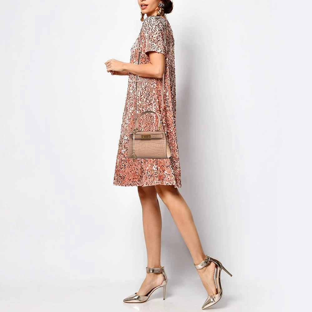 Tory Burch Tory Burch Beige Croc Embossed Leather Petite Lee Radziwill Top Handle Bag 2