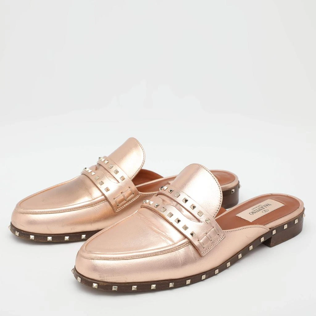 Valentino Valentino Metallic Rose Gold Leather Soul Rockstud Mules Size 36 2