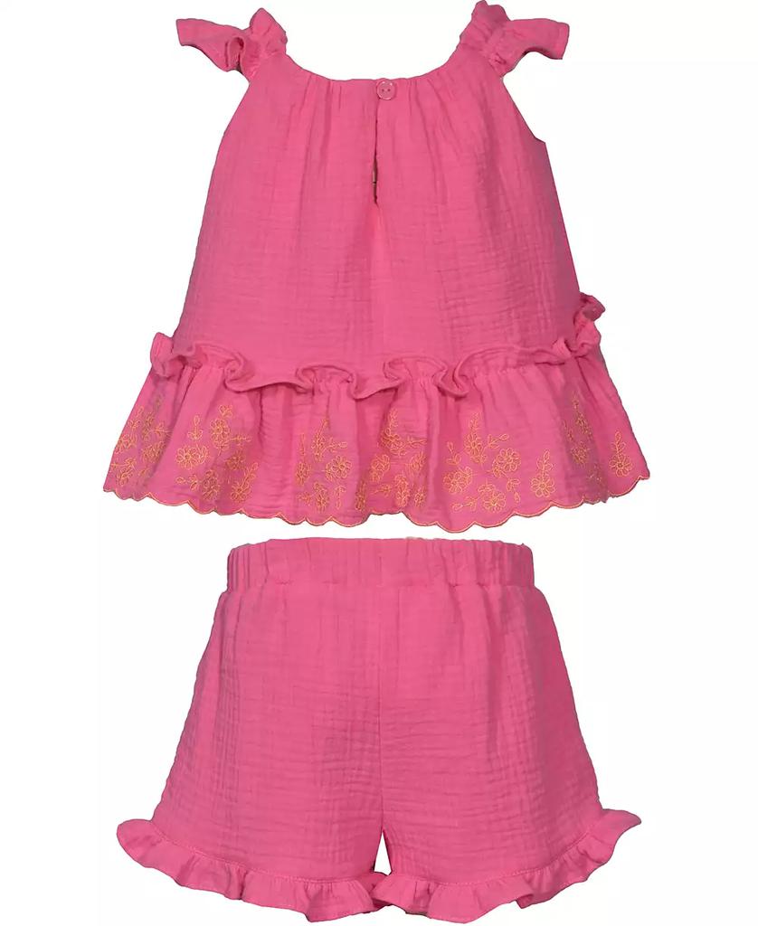 Bonnie Baby Baby Girls 2-Piece Embroidered Ruffle Top and Shorts Set