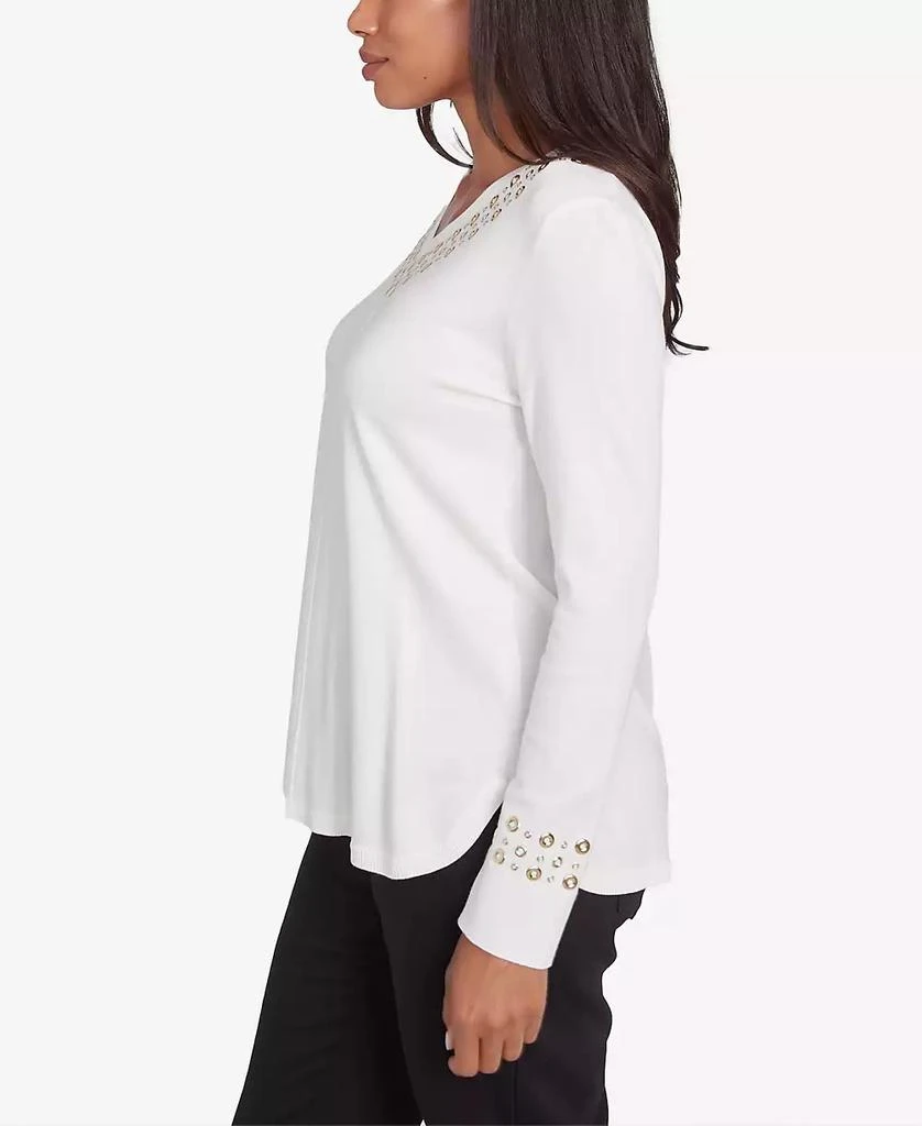 Ruby Rd. Petite Grommet Embellished Fine Gauge V-Neck Sweater 4