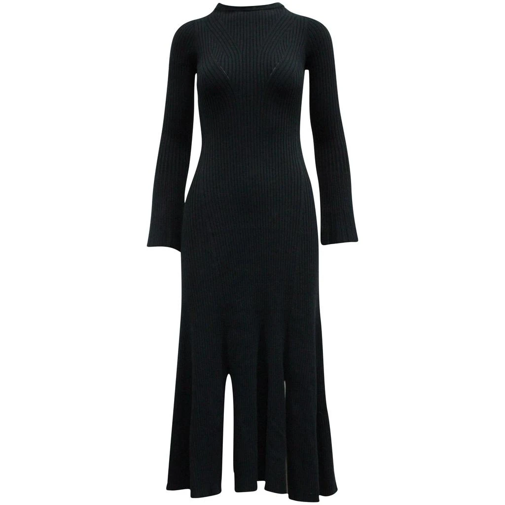 Sandro Paris Sandro Rony Ribbed Knit Midi Dress in Navy Blue Polyamide 1