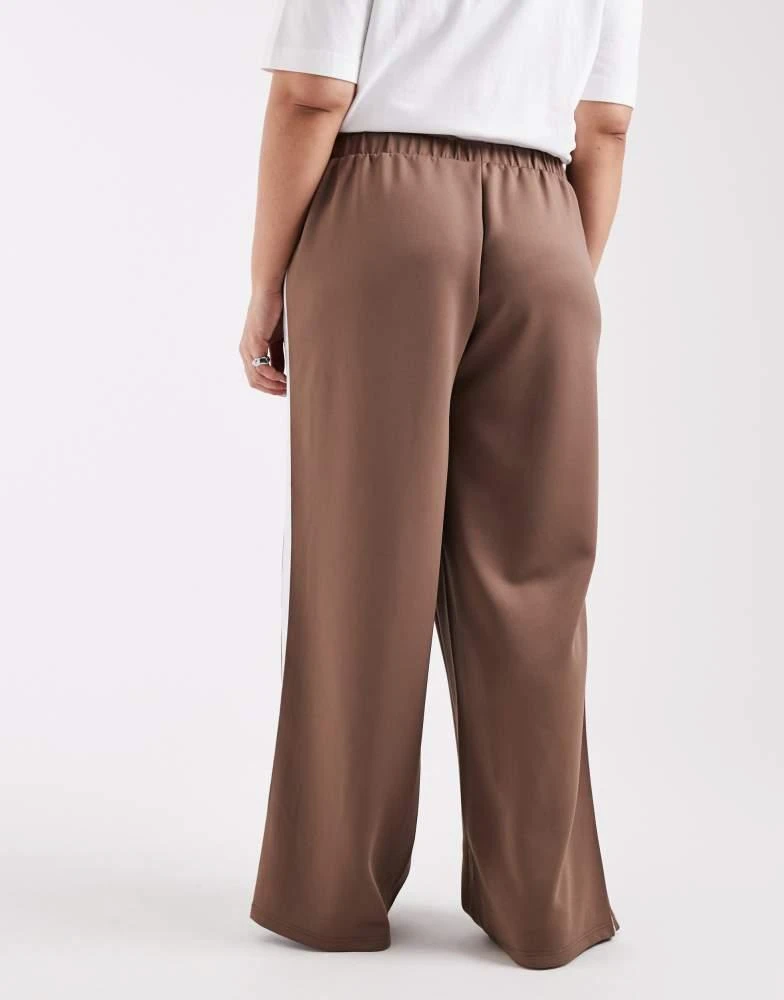 Pieces Plus Pieces Curve wide leg trousers with side stripe in brown 3
