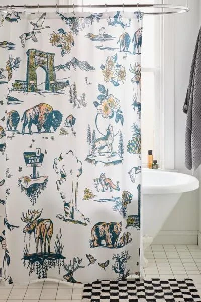 DENY Designs The Whiskey Ginger  Yellowstone National Park Travel Pattern Shower Curtain 1