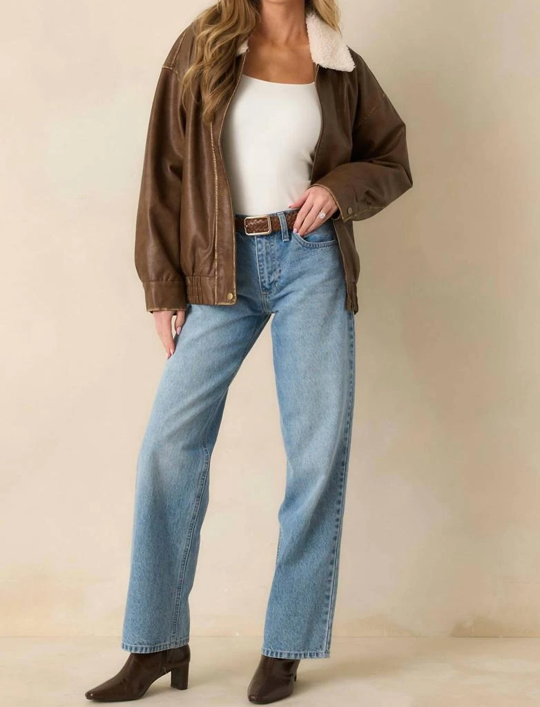 Blu Pepper Blu Pepper - Faux Leather Shearling Collar Zip Up Jacket 4