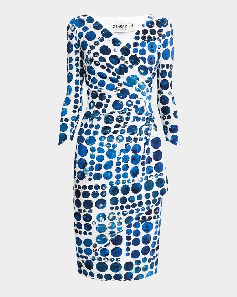 Chiara Boni Charisse Pleated Dot-Print Bodycon Dress 1