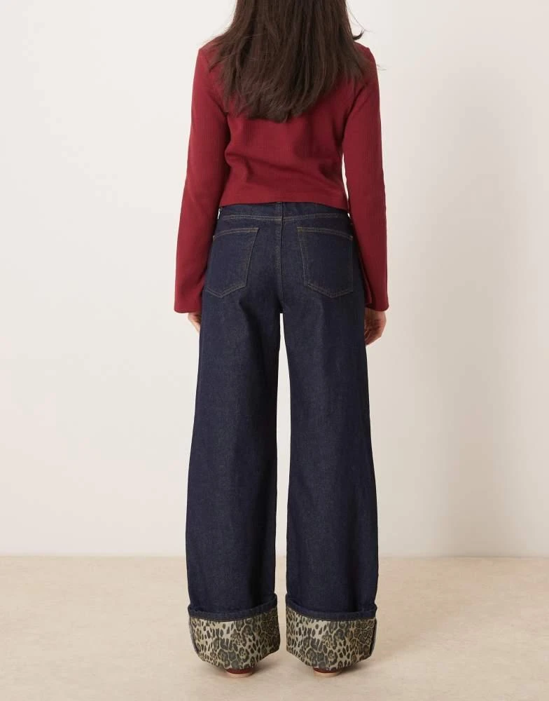 ASOS ASOS DESIGN leopard print turn up jean in indigo 2