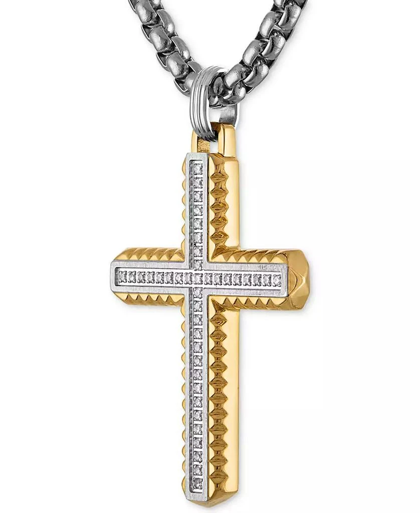 Esquire Men's Jewelry Diamond Cross 22" Pendant Necklace (1/5 ct. t.w.) in Stainless Steel & Yellow Gold-Tone Ion-Plated Stainless Steel 3