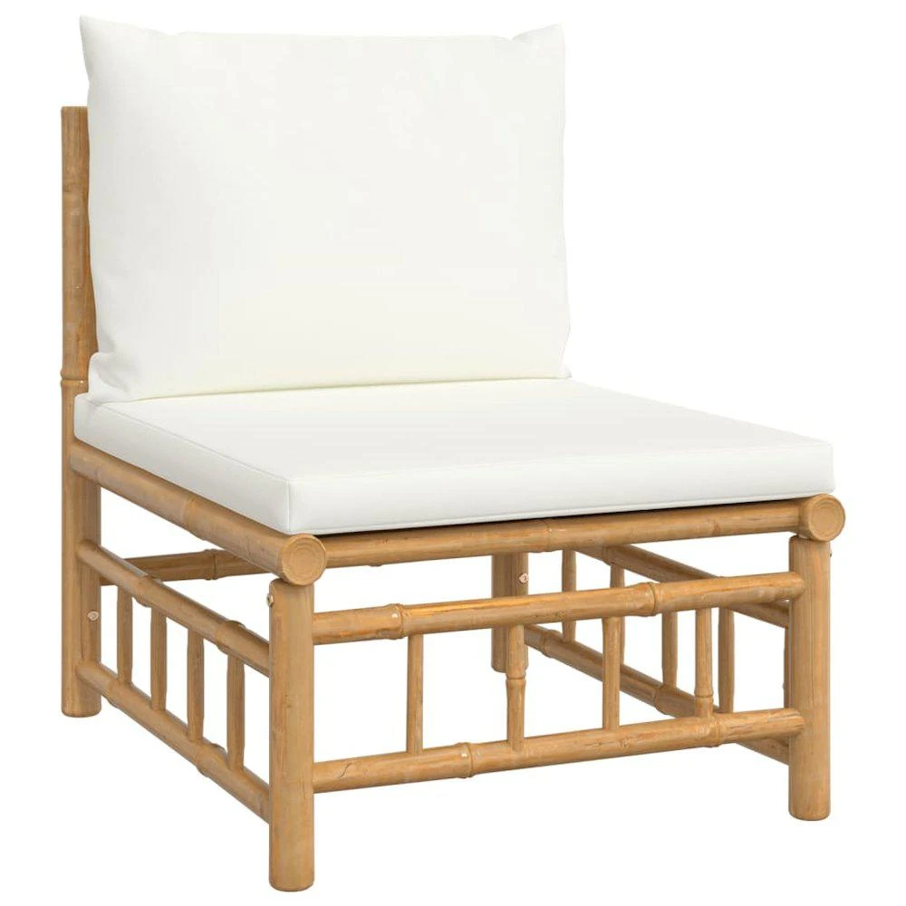 VidaXL 4 Piece Patio Lounge Set with Cream White Cushions Bamboo 5