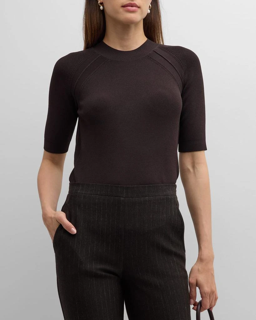 St. John Short-Sleeve Slim Stretch Knit Sweater 4