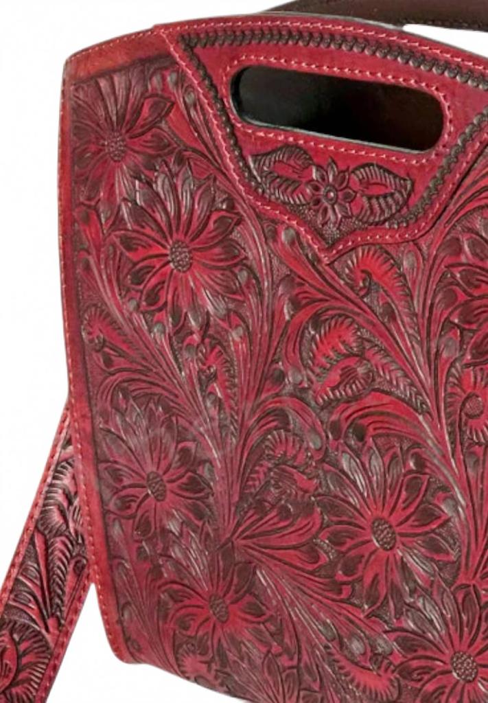 American Darling Women's Hand Tooled Leather Briefcase Crossbody Bag In Red