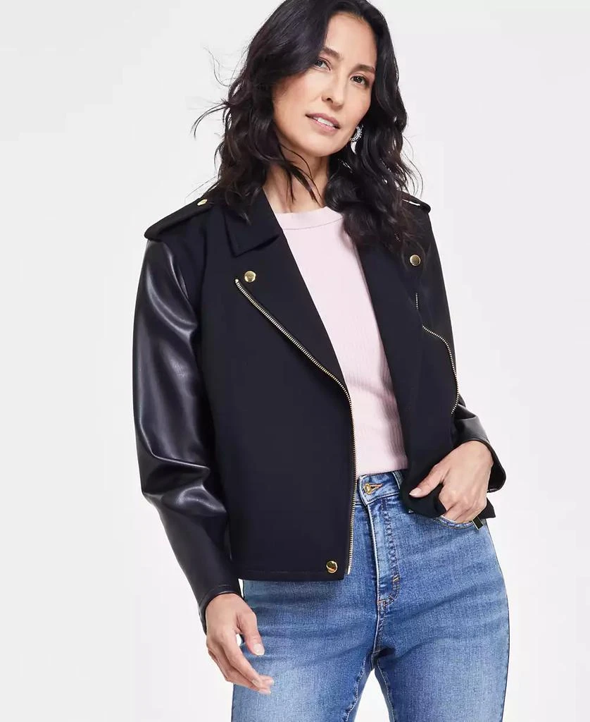 INC International Women's Mixed Media Moto Jacket, Created for Macy's 1