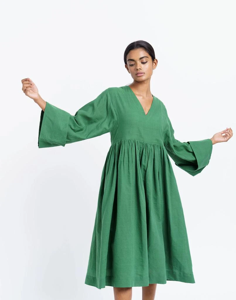Madewell World of Crow Basil Green Gathered Midi Dress 1