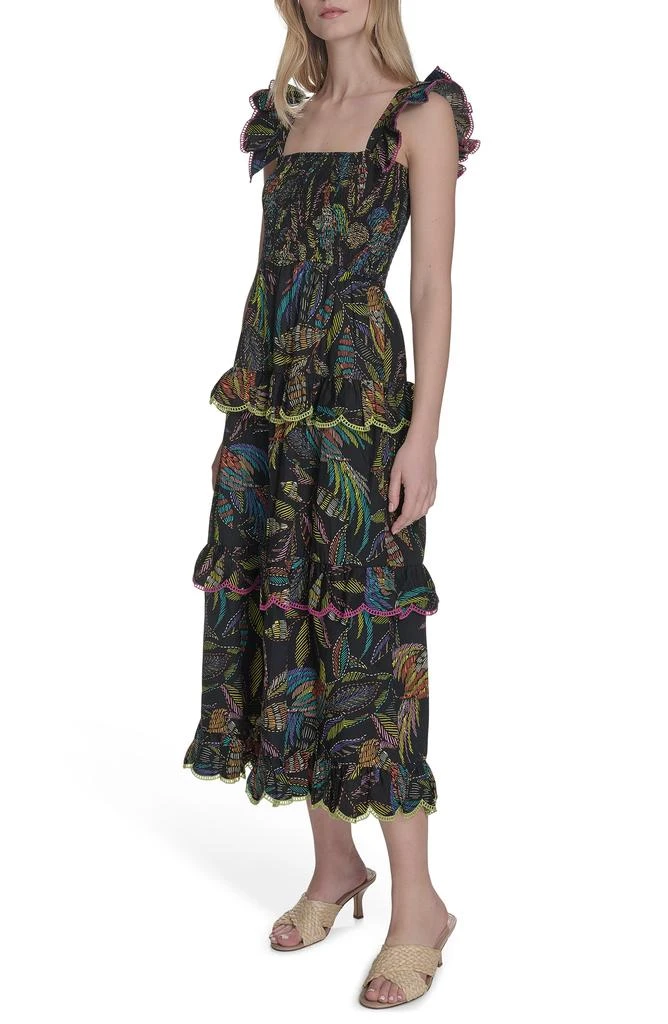 Vince Camuto Floral Ruffle Sleeve Cotton Midi SSundress