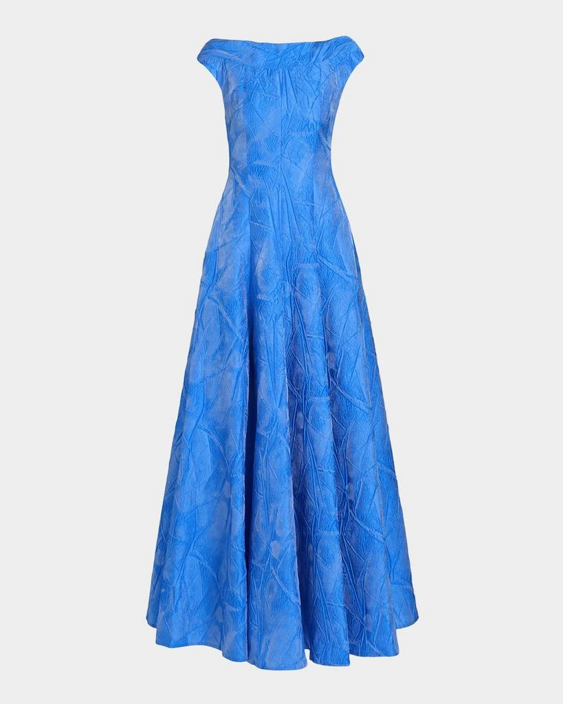 Talbot Runhof Textured Faille Jacquard High-Neck Gown