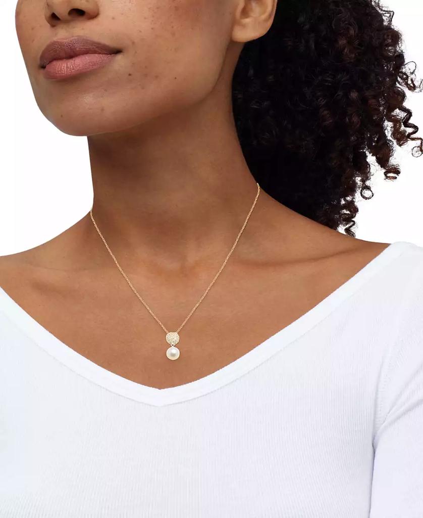 Honora Cultured Freshwater Pearl (7-1/2mm) & Diamond (1/4 ct. t.w.) Cluster Drop 18" Pendant Necklace in 14k Gold