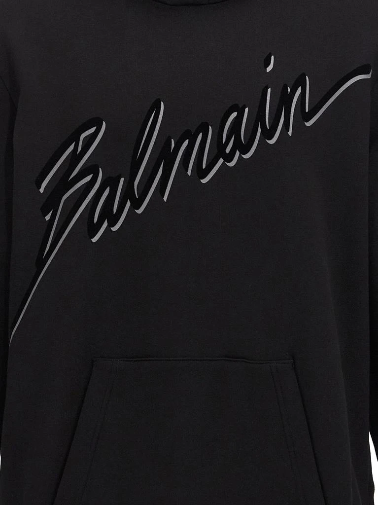 Balmain Balmain Flocked-Logo Drawstring Hoodie 4