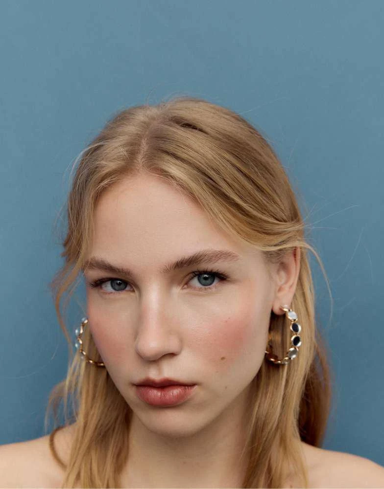 Stradivarius Stradivarius Mirror effect hoop earrings in gold 3
