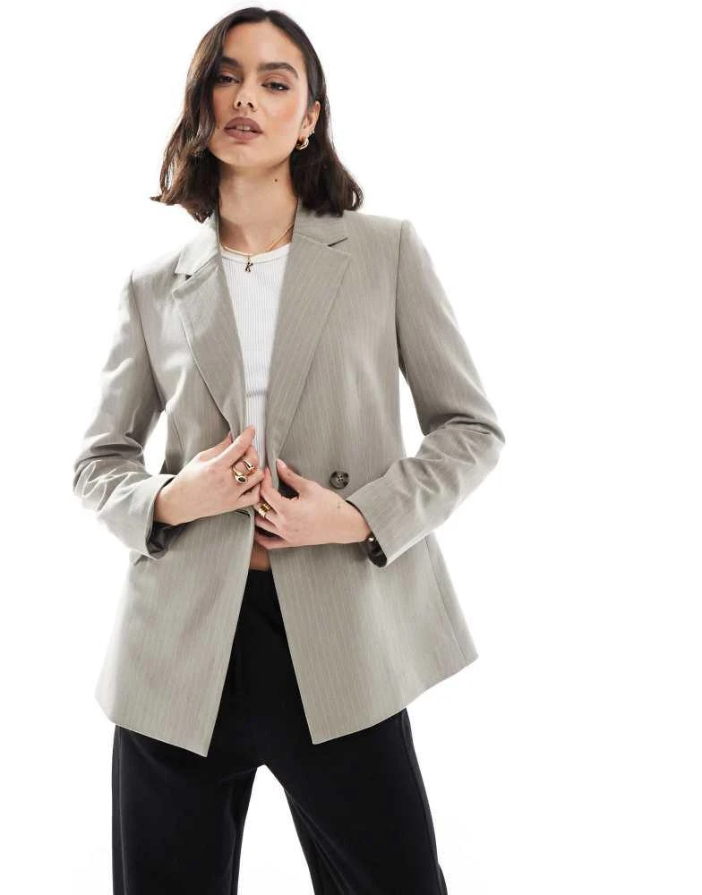 Stradivarius Stradivarius fitted blazer in taupe pinstripe 1