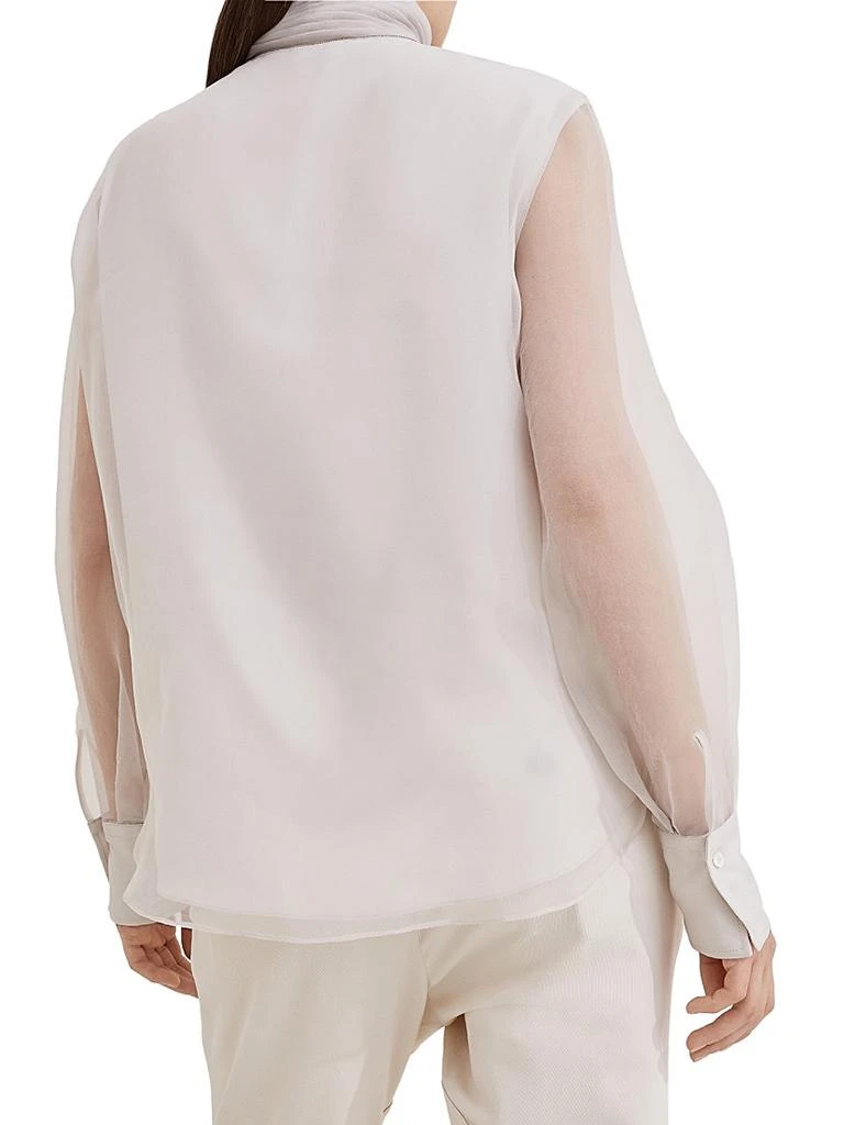 Brunello Cucinelli Crispy Silk Pussybow Blouse with Monili 3