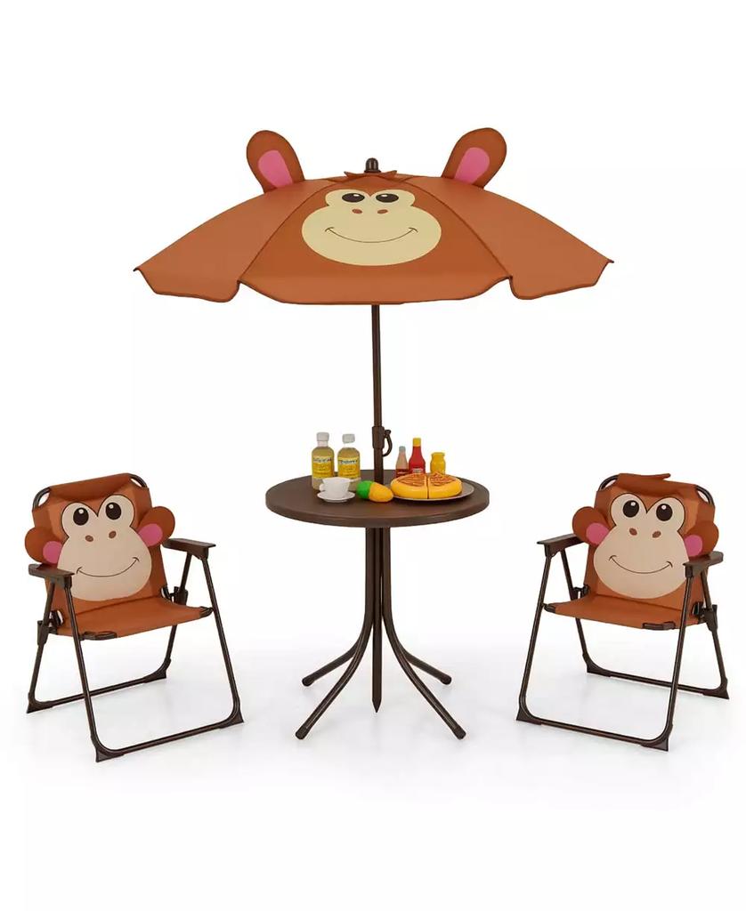 Costway Kids Picnic Table & Chair Set with 2 Folding Chairs & Height Adjustable Umbrella