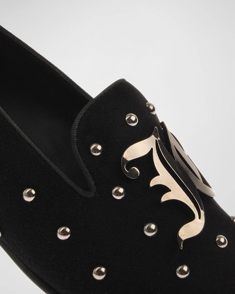 John Galliano Paris Men's Studded Monogram Suede Smoking Slippers 4