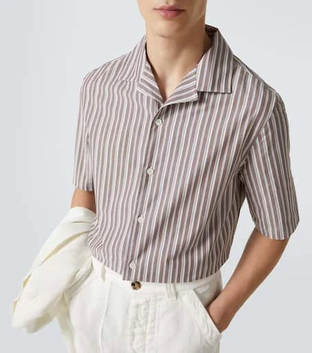 Brunello Cucinelli Striped cotton bowling shirt 5