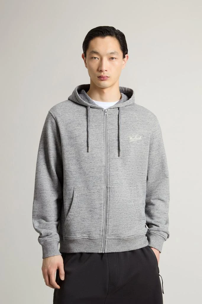 Woolrich Full-zip Hoodie in Pure Cotton Mouliné - Men - Gray 1