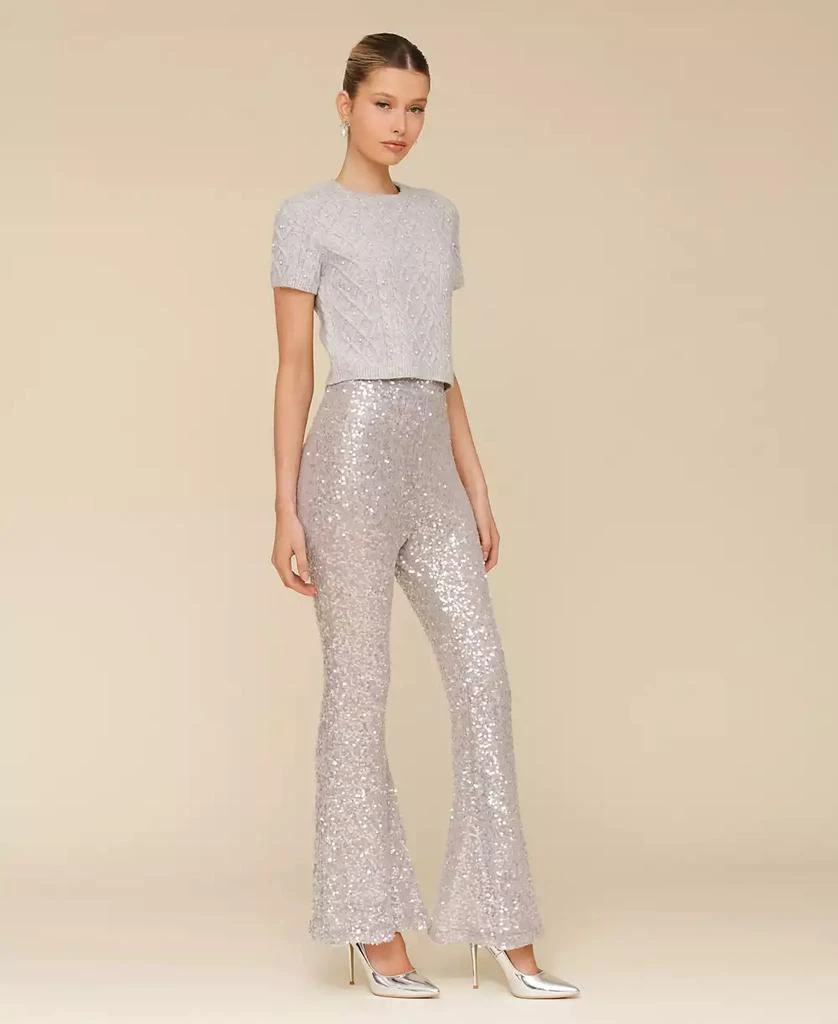 Avec Les Filles Women's Pearl Cable-Knit Cropped Sweater Tee 6