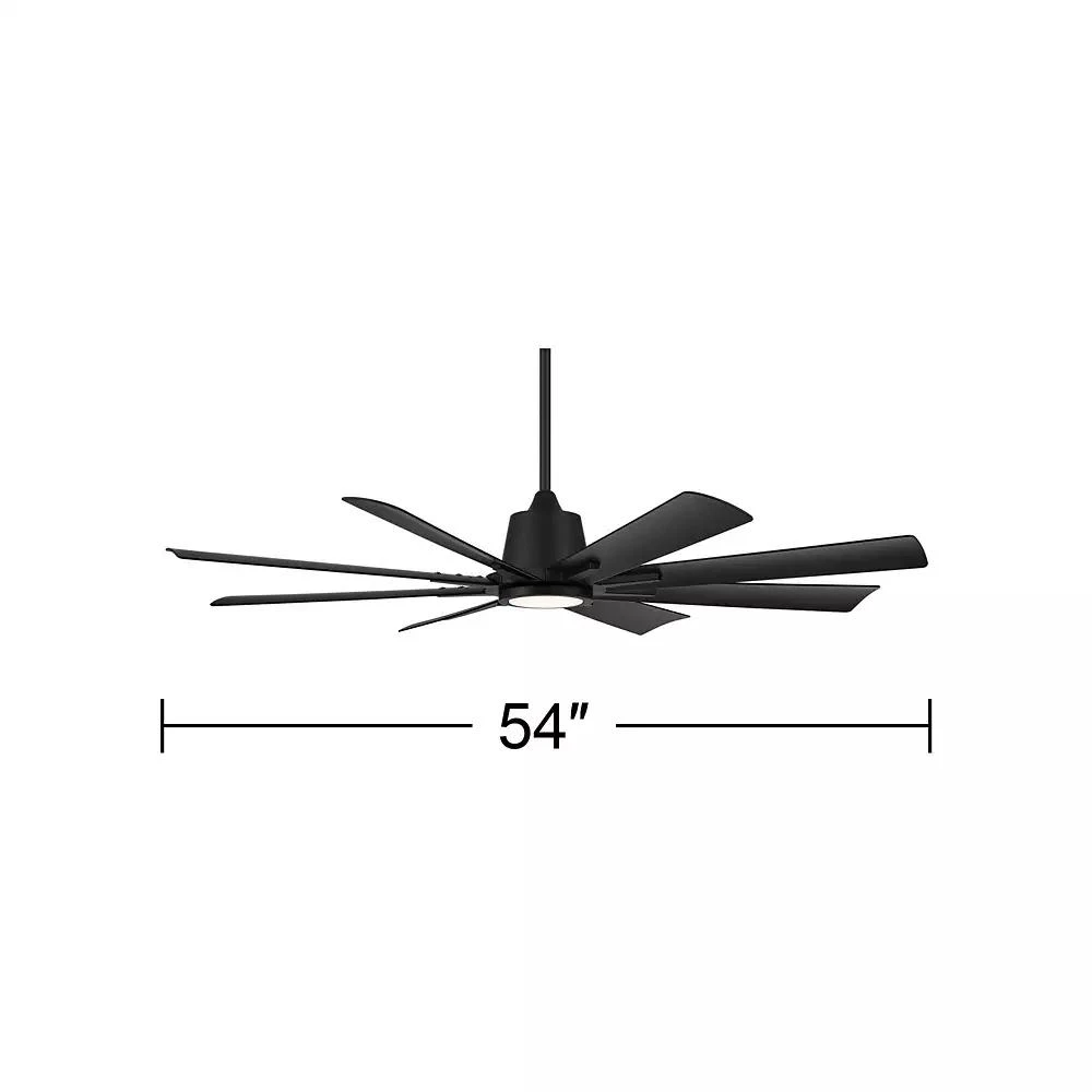 Casa Vieja 54" Inspirit Modern Indoor Outdoor Ceiling Fan 8 Blade LED Light Remote Control Matte Black Finish Bedroom Damp Rated 3