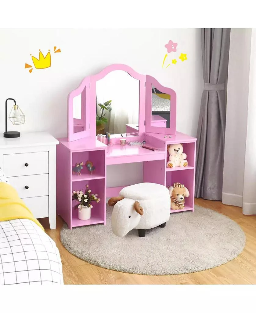 GOUUN Kids Tri Folding Mirror Makeup Dressing Vanity Table Set 2