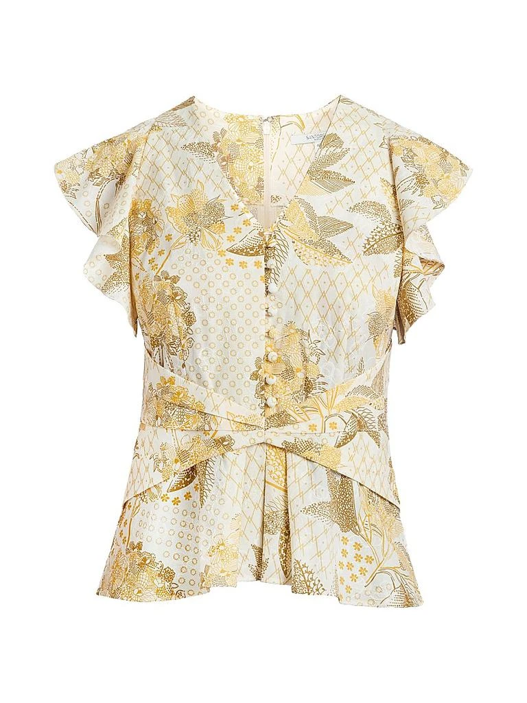 Santorelli Floral Cotton Short-Sleeve Blouse 1