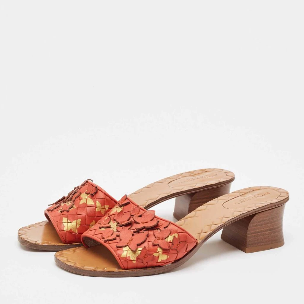 Bottega Veneta Bottega Veneta Orange Intrecciato Leather Butterfly Applique Ravello Sandals Size 38 2